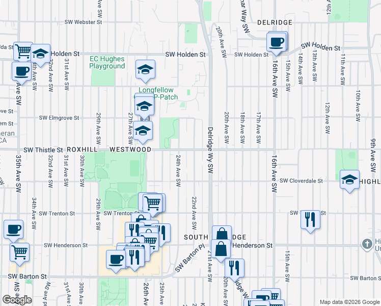 map of restaurants, bars, coffee shops, grocery stores, and more near 8417 22nd Avenue Southwest in Seattle