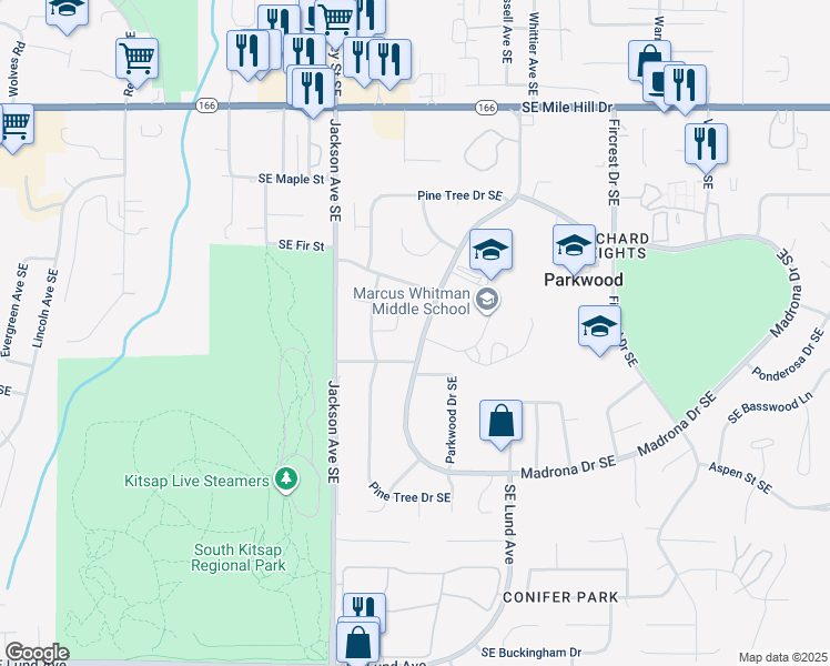 map of restaurants, bars, coffee shops, grocery stores, and more near 3389 Southeast Ash Street in Port Orchard