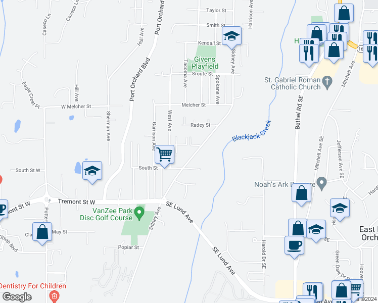 map of restaurants, bars, coffee shops, grocery stores, and more near 1349 Sidney Avenue in Port Orchard