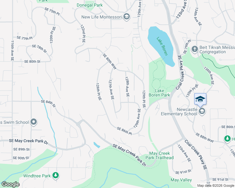 map of restaurants, bars, coffee shops, grocery stores, and more near 8401 127th Avenue Southeast in Newcastle