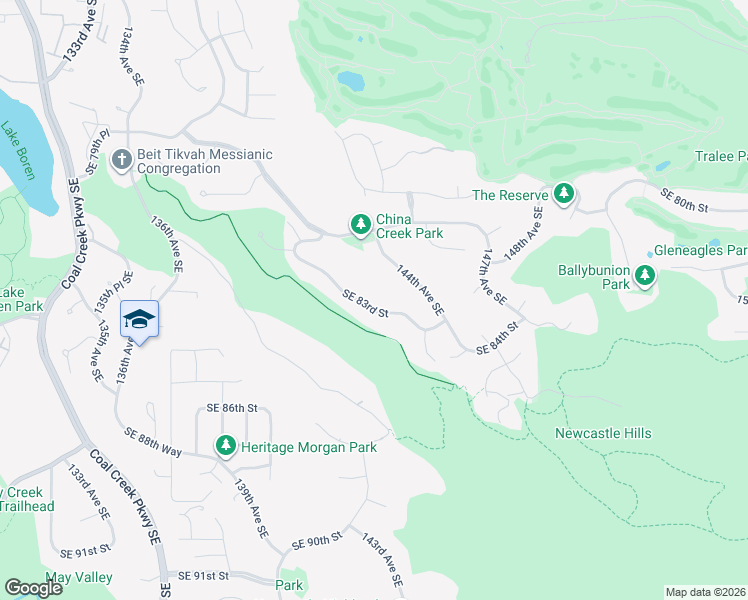 map of restaurants, bars, coffee shops, grocery stores, and more near 14235 Southeast 83rd Street in Newcastle