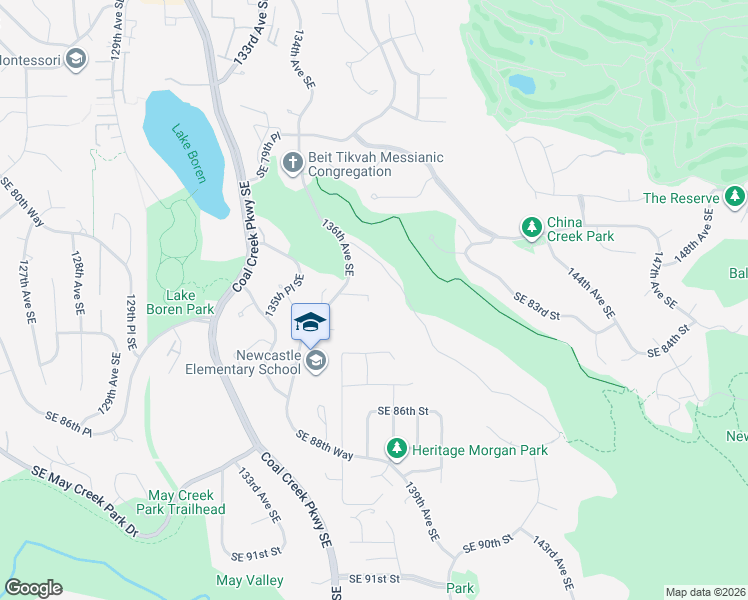 map of restaurants, bars, coffee shops, grocery stores, and more near 8209 144th Place Southeast in Newcastle
