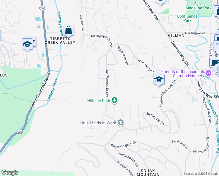 map of restaurants, bars, coffee shops, grocery stores, and more near 1045 Mount Pilchuck Place Southwest in Issaquah