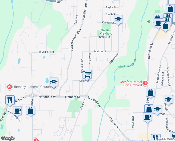 map of restaurants, bars, coffee shops, grocery stores, and more near 519 Forest Park Street in Port Orchard