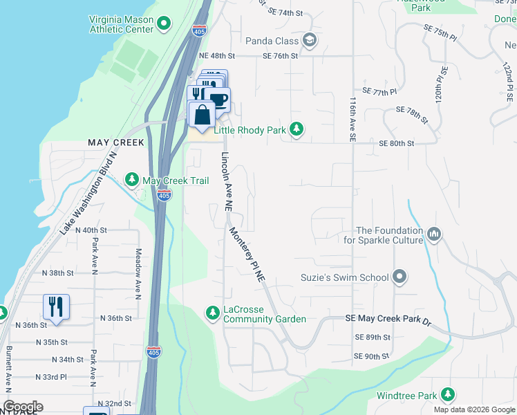 map of restaurants, bars, coffee shops, grocery stores, and more near 4052 Aberdeen Way Northeast in Renton