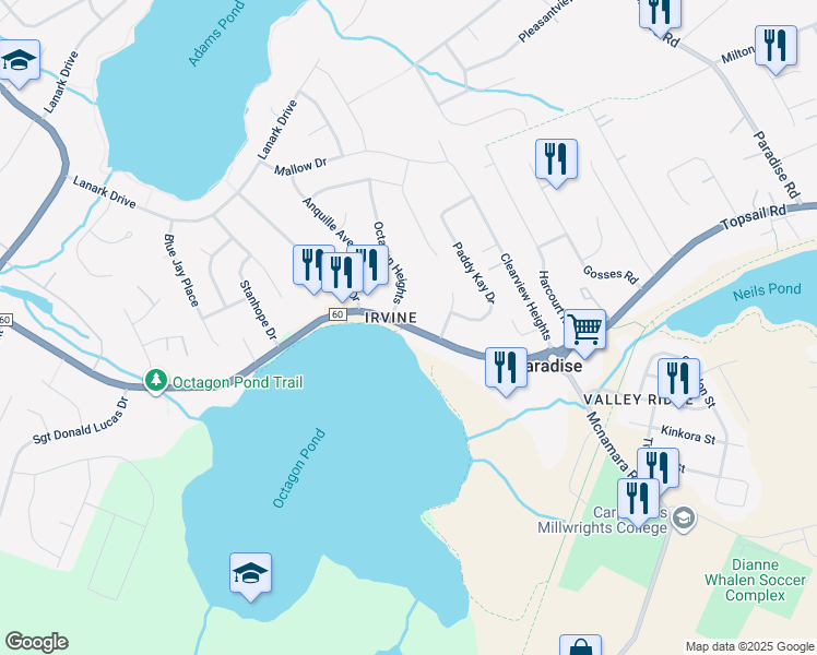 map of restaurants, bars, coffee shops, grocery stores, and more near 1809 Topsail Road in Paradise
