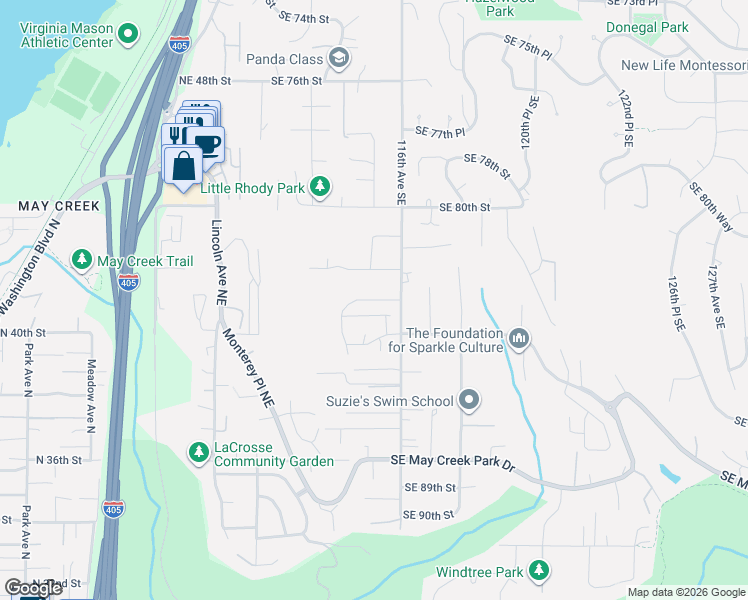 map of restaurants, bars, coffee shops, grocery stores, and more near 11508 Southeast 83rd Street in Newcastle