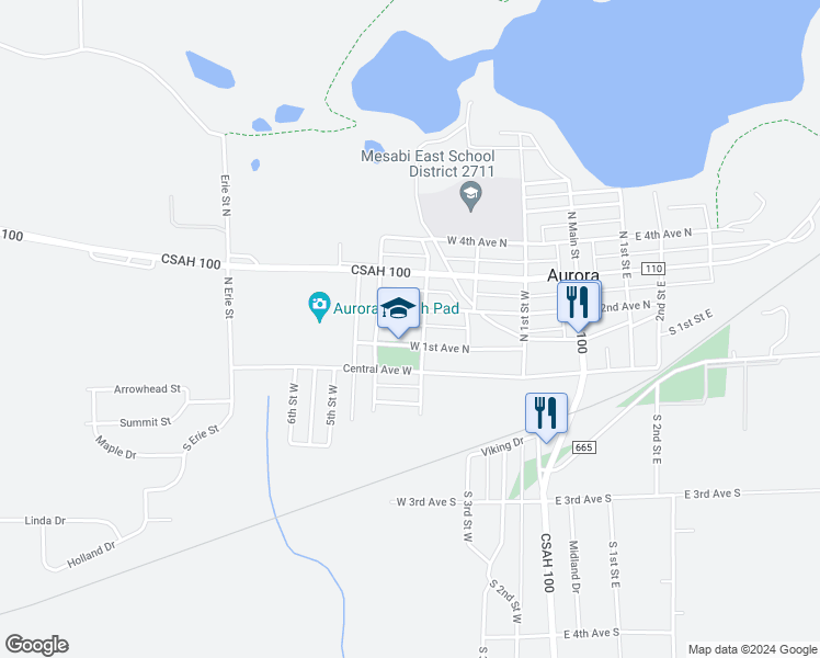 map of restaurants, bars, coffee shops, grocery stores, and more near 313 West 2nd Avenue North in Aurora