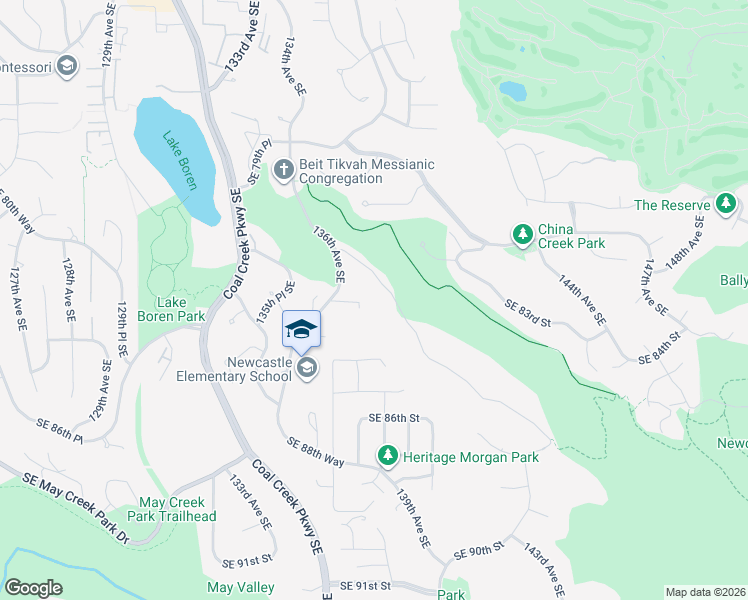 map of restaurants, bars, coffee shops, grocery stores, and more near 8209 144th Place Southeast in Newcastle