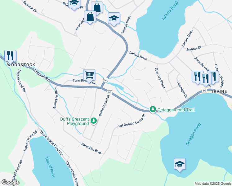 map of restaurants, bars, coffee shops, grocery stores, and more near 1818 Topsail Road in Paradise