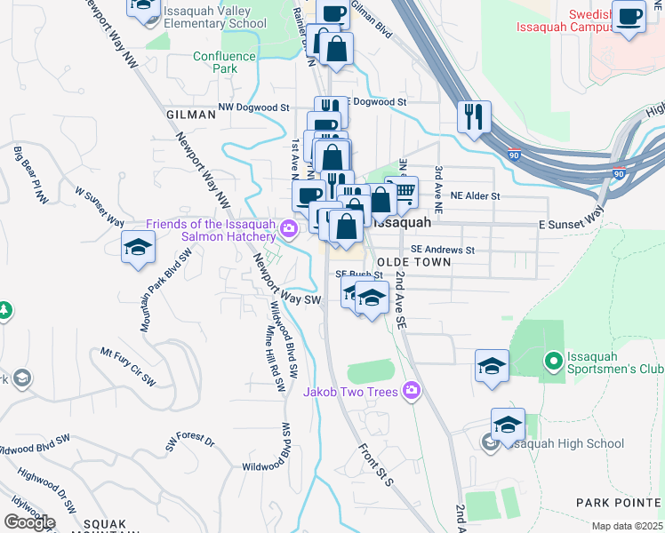 map of restaurants, bars, coffee shops, grocery stores, and more near 180 Front Street South in Issaquah