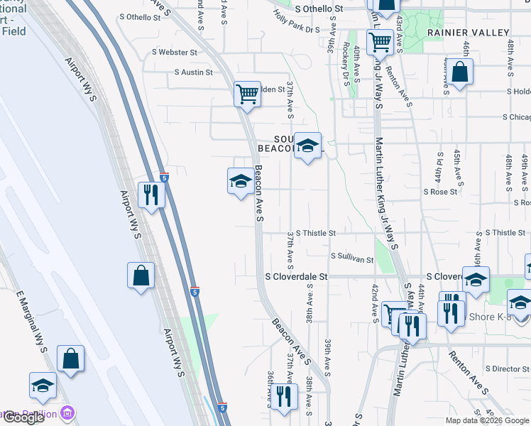 map of restaurants, bars, coffee shops, grocery stores, and more near 8324 Beacon Avenue South in Seattle