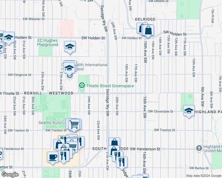 map of restaurants, bars, coffee shops, grocery stores, and more near 8131 20th Avenue Southwest in Seattle