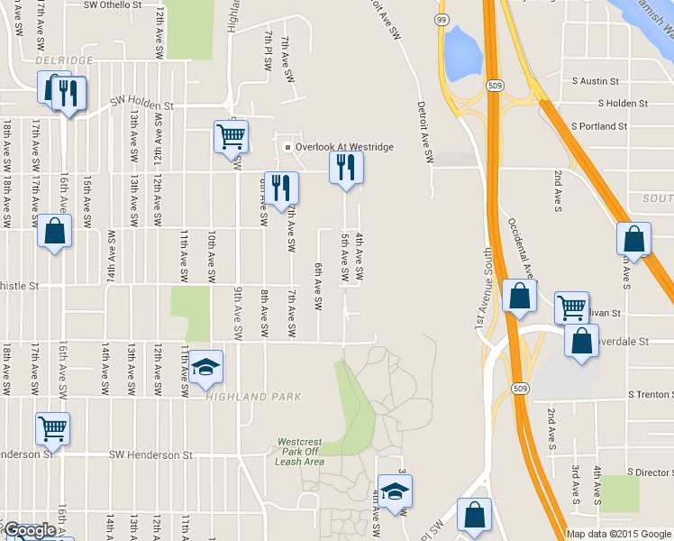 map of restaurants, bars, coffee shops, grocery stores, and more near 8145 5th Avenue Southwest in Seattle