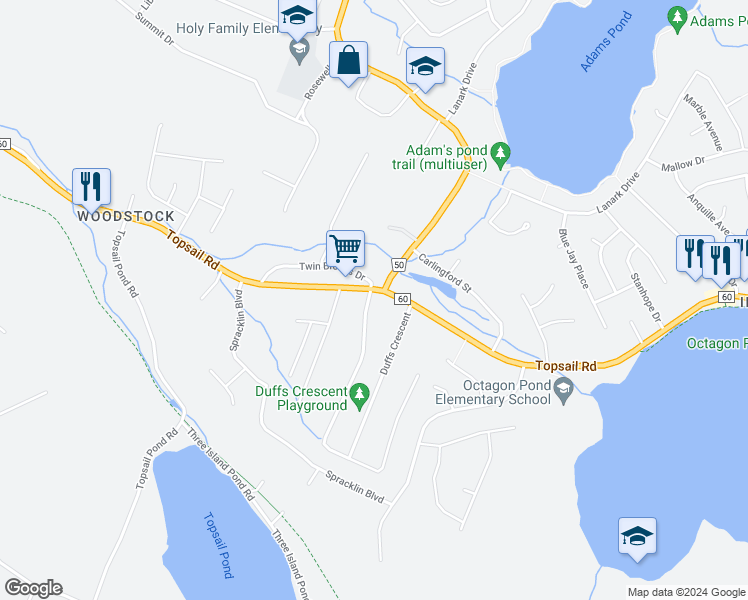 map of restaurants, bars, coffee shops, grocery stores, and more near 122 Duffs Crescent in Paradise