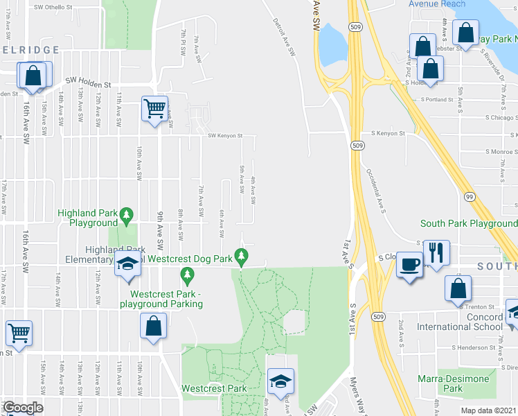 map of restaurants, bars, coffee shops, grocery stores, and more near 8135 4th Avenue Southwest in Seattle