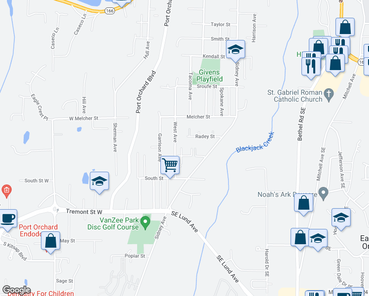 map of restaurants, bars, coffee shops, grocery stores, and more near 519 Forest Park Street in Port Orchard