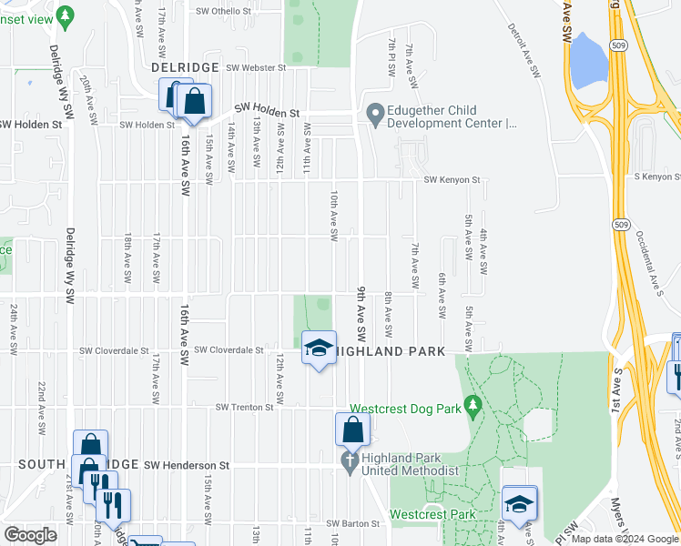 map of restaurants, bars, coffee shops, grocery stores, and more near 8138 10th Avenue Southwest in Seattle