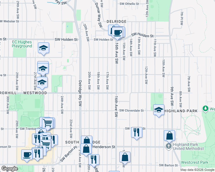 map of restaurants, bars, coffee shops, grocery stores, and more near 8137 17th Ave SW in Seattle