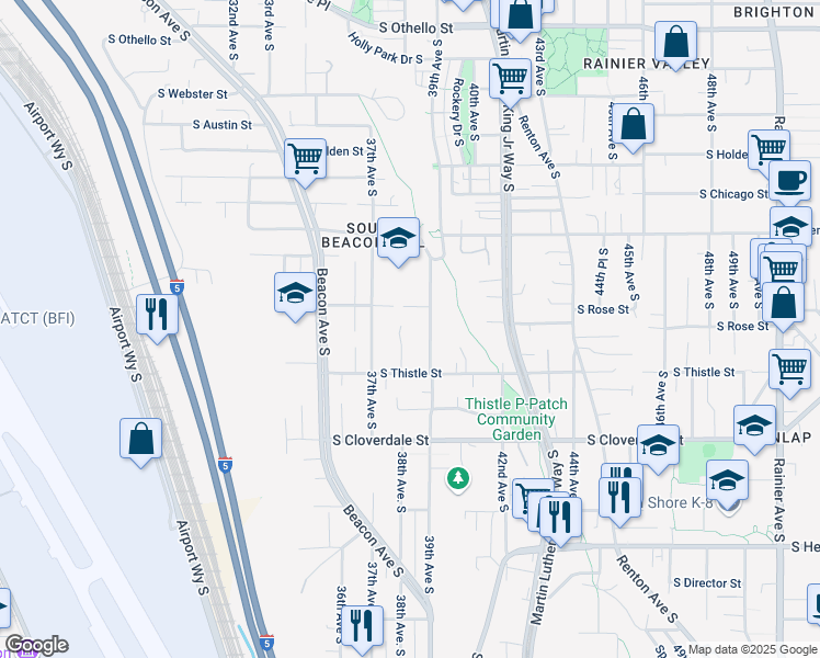 map of restaurants, bars, coffee shops, grocery stores, and more near 8318 38th Avenue South in Seattle