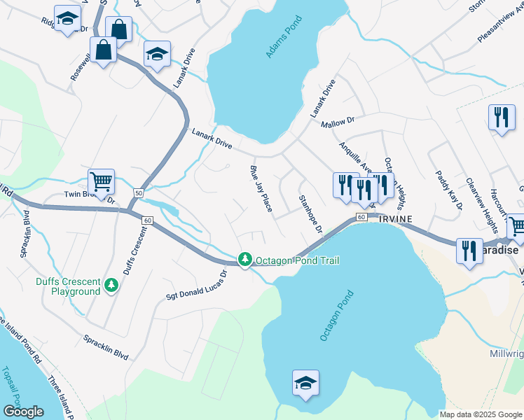 map of restaurants, bars, coffee shops, grocery stores, and more near in Paradise