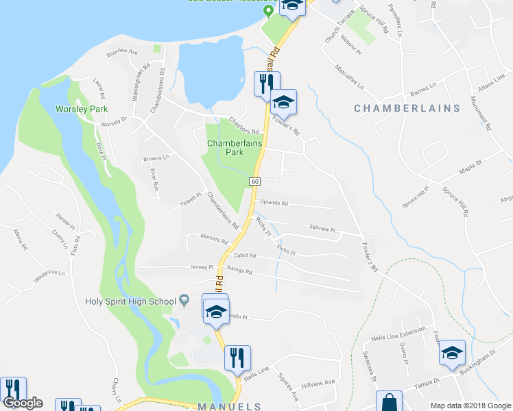 map of restaurants, bars, coffee shops, grocery stores, and more near 8 Uplands Road in Conception Bay South