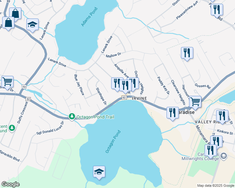 map of restaurants, bars, coffee shops, grocery stores, and more near 1694 Topsail Road in Paradise