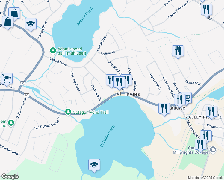 map of restaurants, bars, coffee shops, grocery stores, and more near 1694 Topsail Road in Paradise