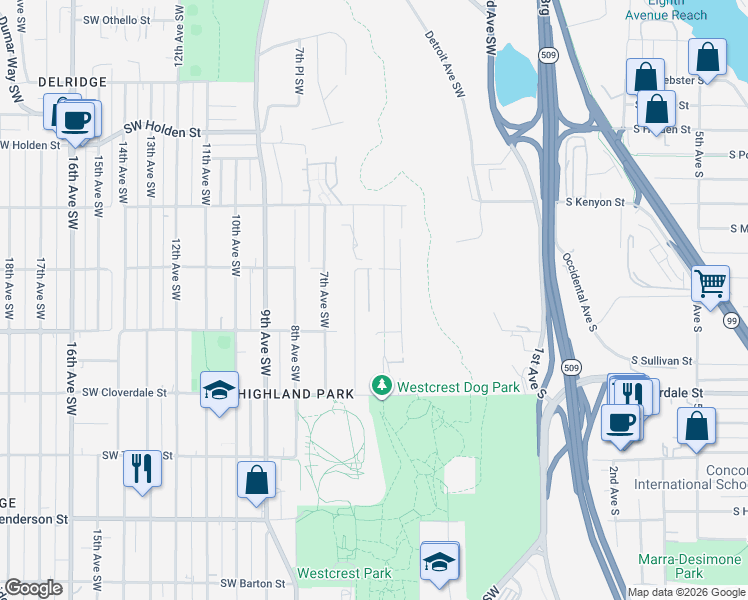 map of restaurants, bars, coffee shops, grocery stores, and more near 8132 5th Avenue Southwest in Seattle