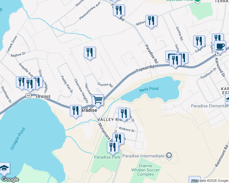 map of restaurants, bars, coffee shops, grocery stores, and more near 1603 Newfoundland and Labrador 60 in Paradise