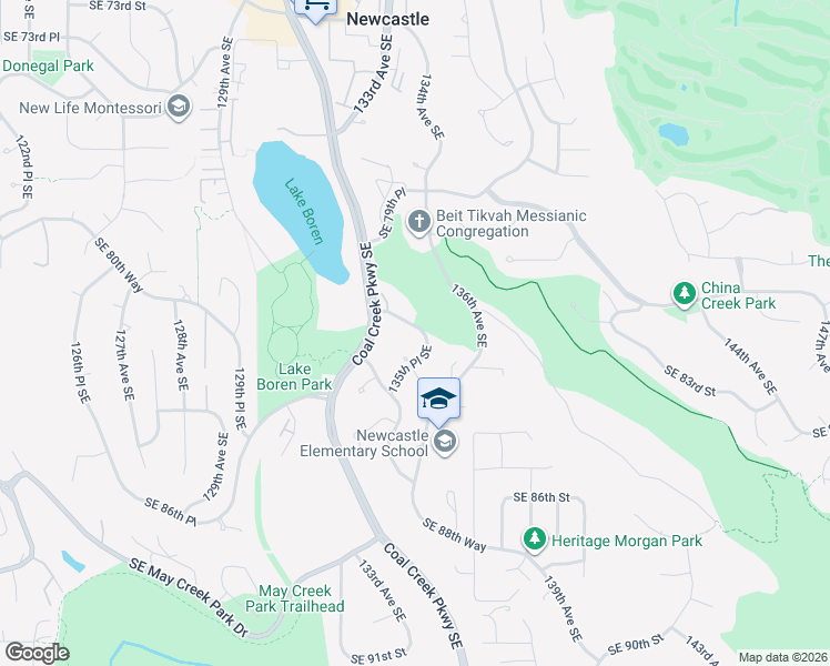 map of restaurants, bars, coffee shops, grocery stores, and more near 13537 Southeast 81st Place in Newcastle