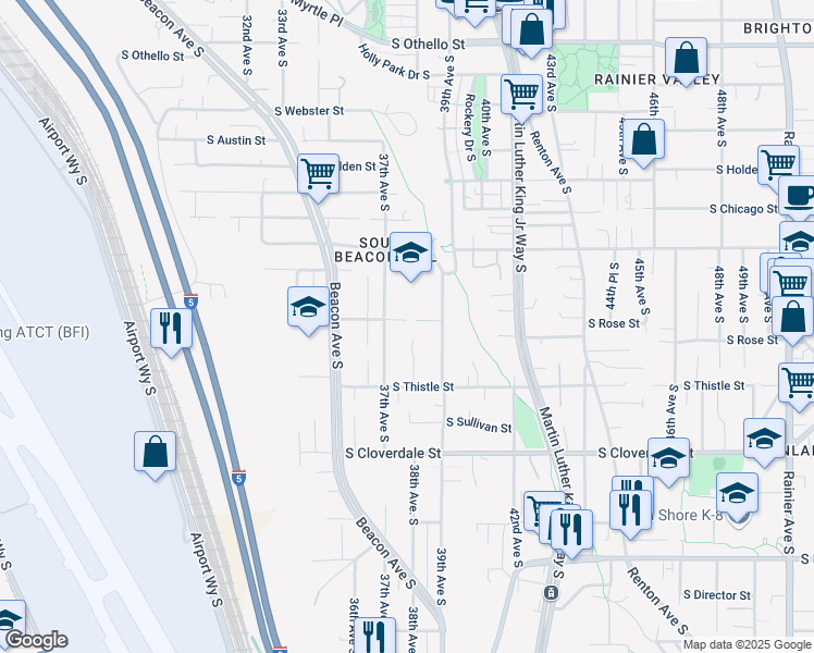 map of restaurants, bars, coffee shops, grocery stores, and more near 8318 38th Avenue South in Seattle