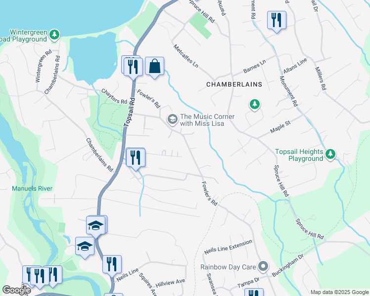 map of restaurants, bars, coffee shops, grocery stores, and more near 60 Fowler's Road in Conception Bay South