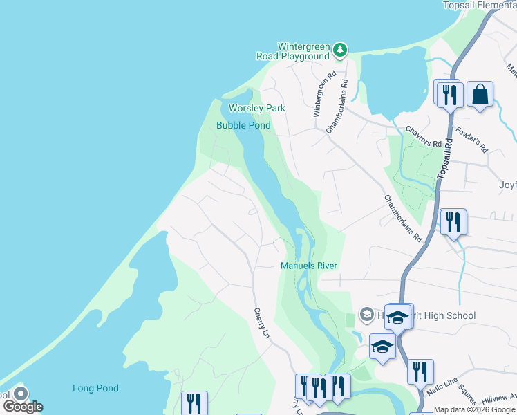 map of restaurants, bars, coffee shops, grocery stores, and more near 36 Flats Road in Conception Bay South