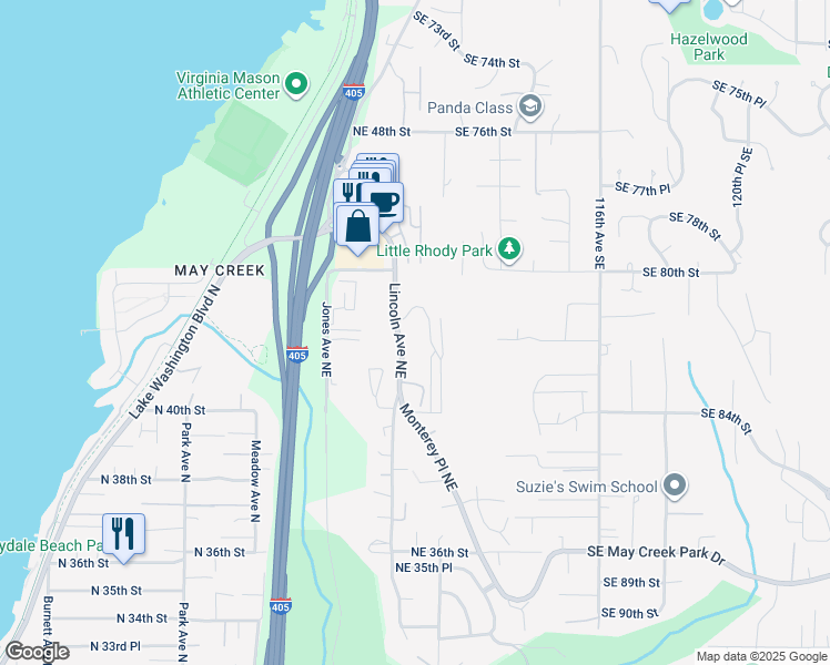 map of restaurants, bars, coffee shops, grocery stores, and more near 4261 Aberdeen Way Northeast in Renton