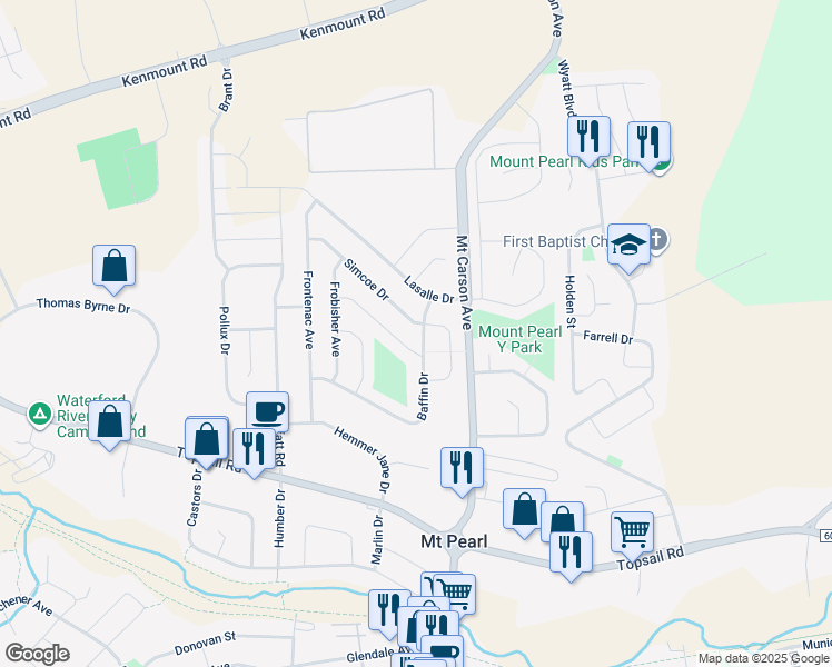 map of restaurants, bars, coffee shops, grocery stores, and more near 43 Baffin Drive in Mount Pearl