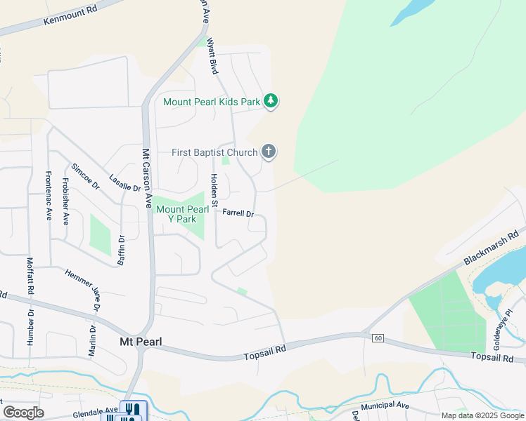 map of restaurants, bars, coffee shops, grocery stores, and more near 176 Farrell Drive in Mount Pearl