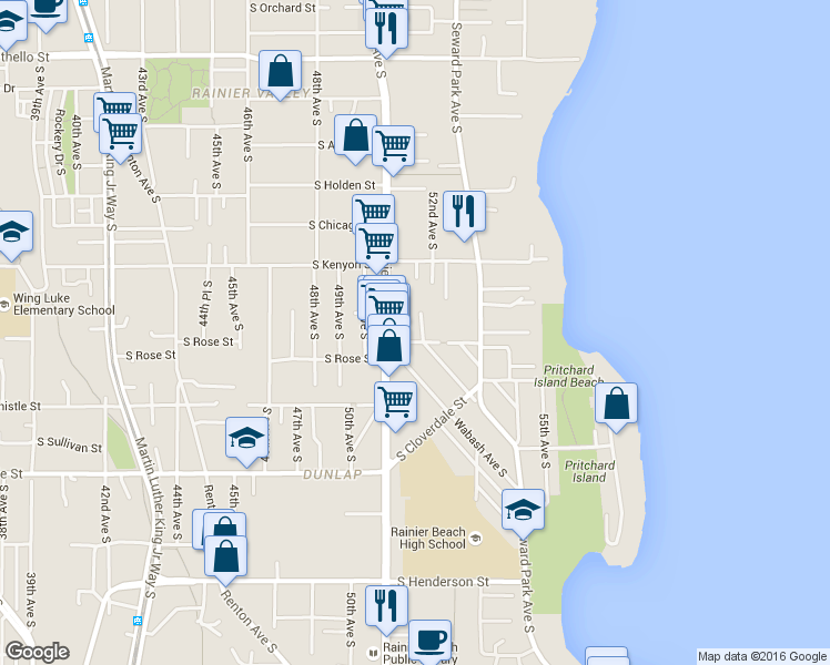 map of restaurants, bars, coffee shops, grocery stores, and more near 8137 Wolcott Avenue South in Seattle