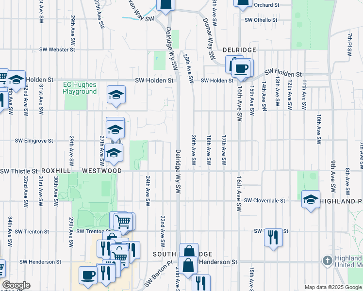 map of restaurants, bars, coffee shops, grocery stores, and more near 7949 20th Avenue Southwest in Seattle