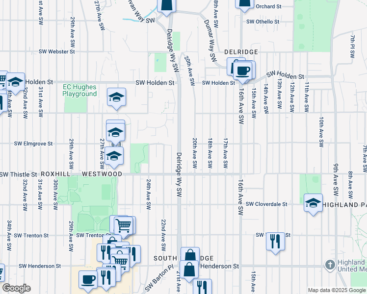 map of restaurants, bars, coffee shops, grocery stores, and more near 7949 20th Avenue Southwest in Seattle