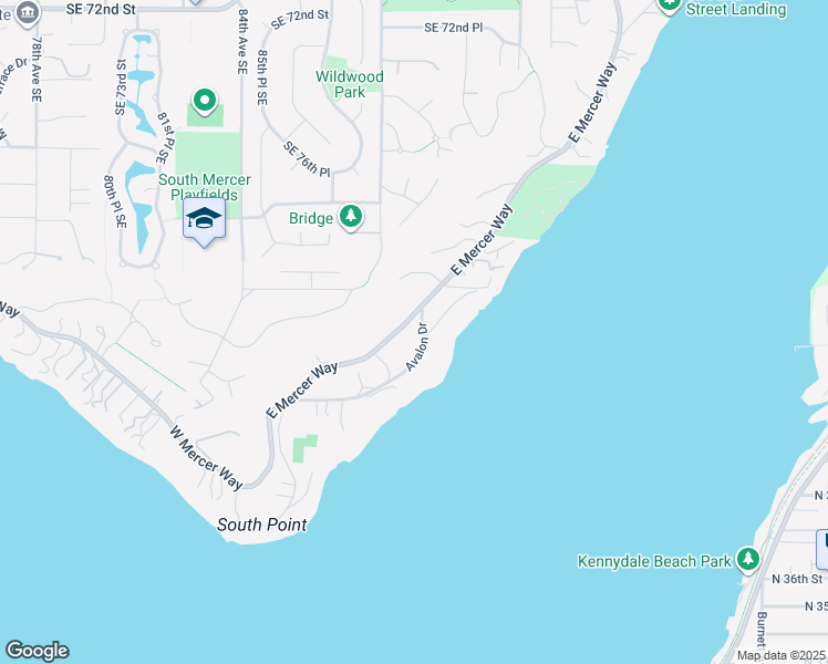 map of restaurants, bars, coffee shops, grocery stores, and more near 8020 East Mercer Way in Mercer Island