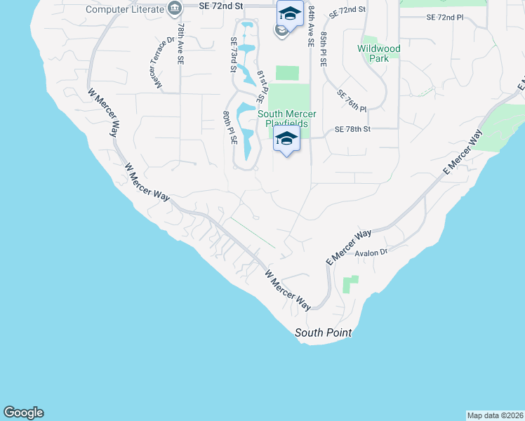 map of restaurants, bars, coffee shops, grocery stores, and more near 8289 Southeast 82nd Street in Mercer Island