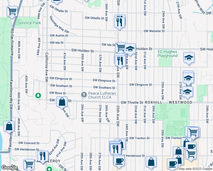map of restaurants, bars, coffee shops, grocery stores, and more near 8104 37th Avenue Southwest in Seattle