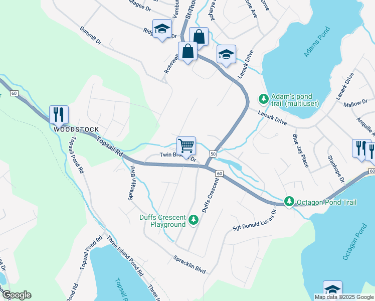 map of restaurants, bars, coffee shops, grocery stores, and more near 16 Twin Brooks Drive in Paradise