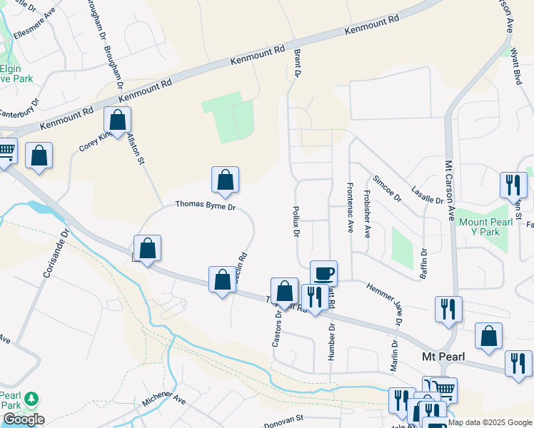 map of restaurants, bars, coffee shops, grocery stores, and more near 22 Beclin Road in Mount Pearl