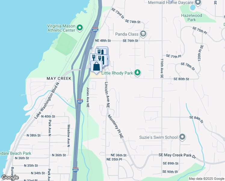 map of restaurants, bars, coffee shops, grocery stores, and more near 4261 Aberdeen Way Northeast in Renton