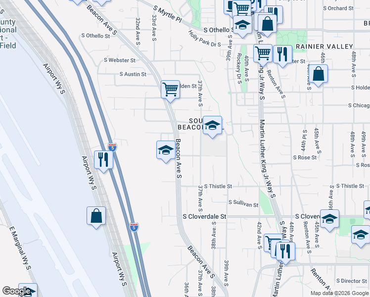map of restaurants, bars, coffee shops, grocery stores, and more near 8016 Beacon Avenue South in Seattle