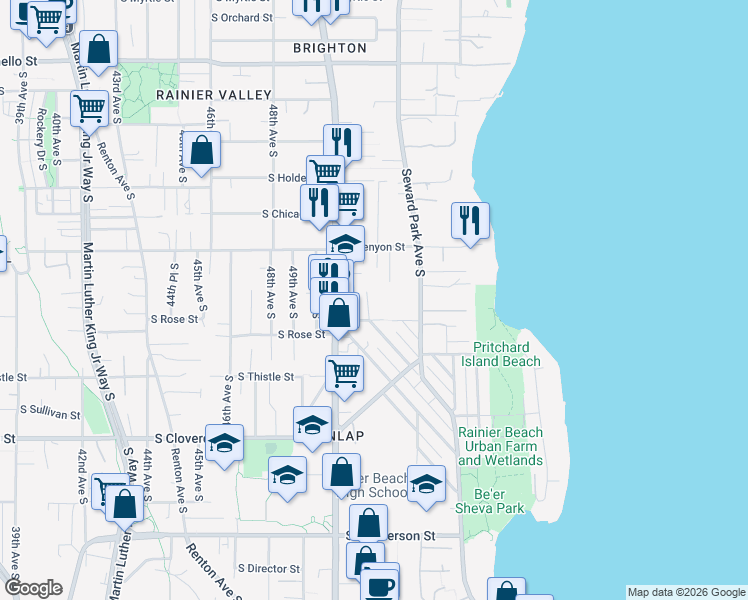 map of restaurants, bars, coffee shops, grocery stores, and more near 8116 Wolcott Avenue South in Seattle