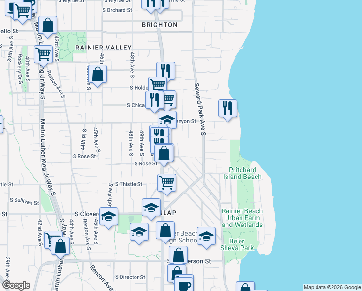 map of restaurants, bars, coffee shops, grocery stores, and more near 8112 Wolcott Avenue South in Seattle