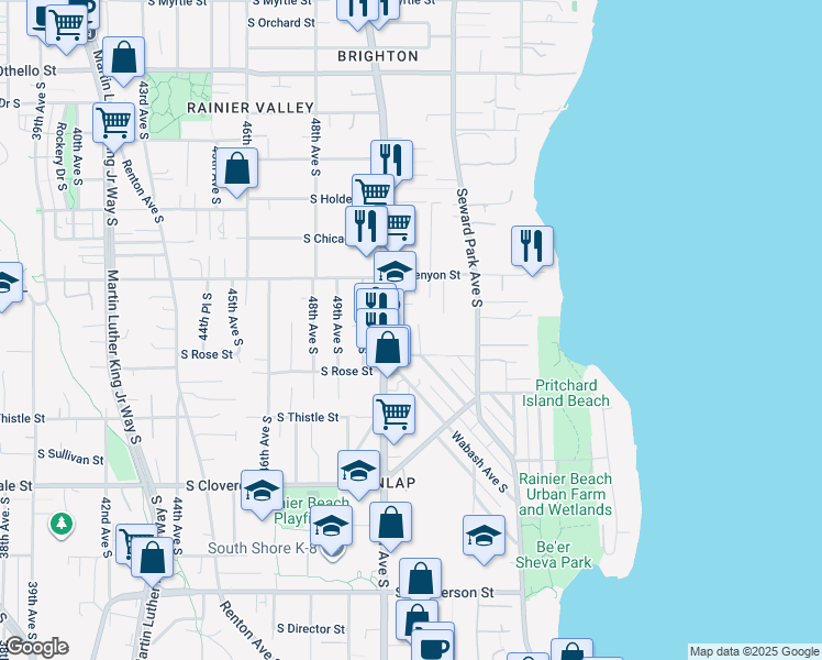 map of restaurants, bars, coffee shops, grocery stores, and more near 8113 Wolcott Avenue South in Seattle